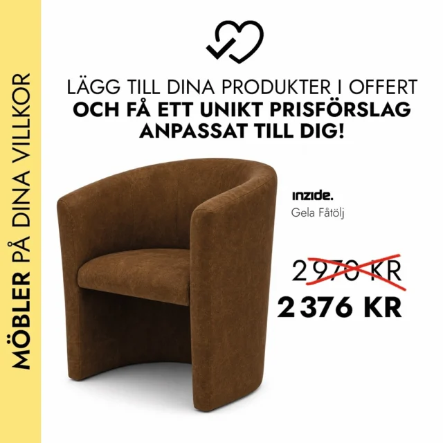 Design som lyfter rummet. Kvalitet som håller över tid.
Vi erbjuder noga utvalda möbler för restauranger, hotell, kontor och offentliga miljöer.

Lägg dina produkter i offert och få ett unikt prisförslag anpassat för dig.